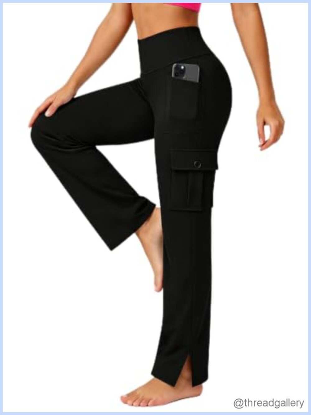 Straight Leg Cargo Yoga Pants Multi Pocket Slit Casual Travel Trouser